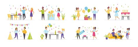 Birthday party set with people characters 1446942 Vector Art at Vecteezy