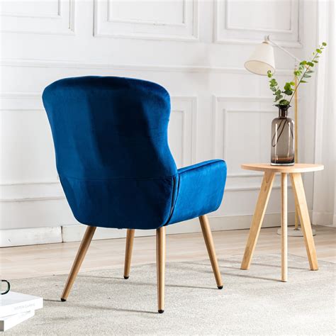 Accent Chair Modern Tufted Button Wingback Vanity Chair With Arms Blue