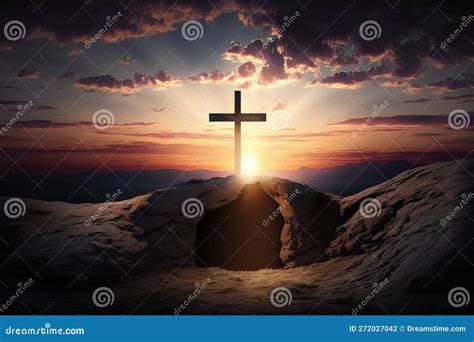 Calvary Sunset Background For Good Friday He Is Risen Stock