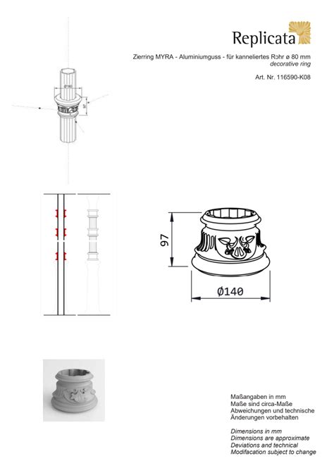 Zierring Myra Aluminiumguss F R Kanneliertes Rohr Mm Von Replicata