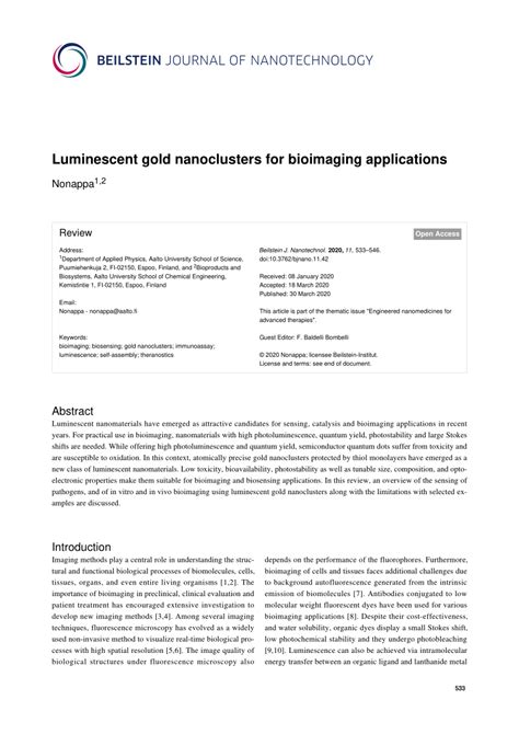 Pdf Luminescent Gold Nanoclusters For Bioimaging Applications