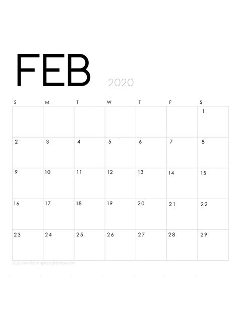 Calendar February 2020 Printable Calendar Templates