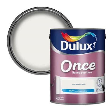 Dulux Once Pure Brilliant White Matt Emulsion Paint 5l Homebase