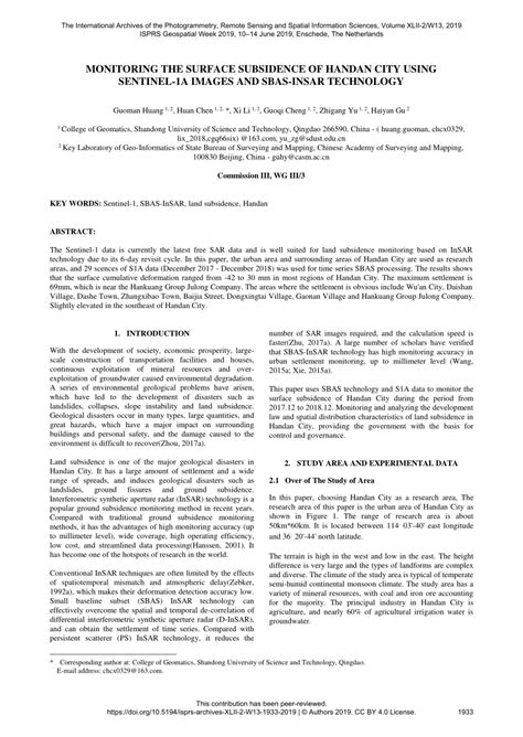 PDF MONITORING THE SURFACE SUBSIDENCE OF HANDAN CITY USING SENTINEL