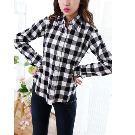 Hot Sale White Black Red Checkered Plaid Shirt Female Long Sleeve