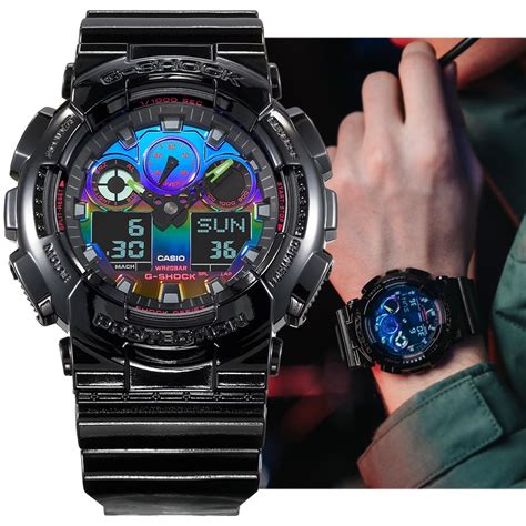 Casio卡西歐 G Shock 虛擬彩虹 網路亮黑美學 多彩雙顯錶 Ga 100rgb 1a G Shock Yahoo奇摩購物中心