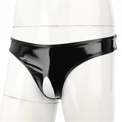 Iixpin String Sexy Homme Ouvert Jockstrap Cuir Verni Wetlook Bikini