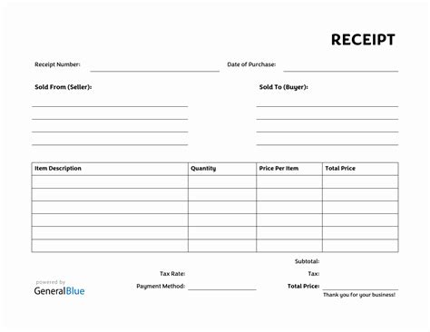 Free Receipt Template In Word Printable