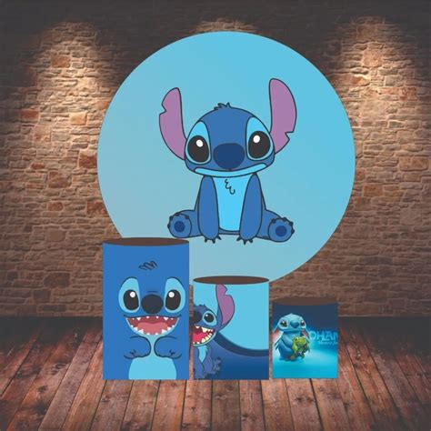 Painel Redondo Capas De Cilindro Em Lona Festa Lilo E Stitch Shopee