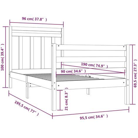 Bed Frame Without Mattress 90x190 Cm Single Solid Wood VidaXL