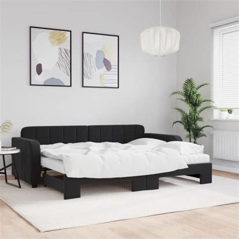 Vidaxl Lit De Jour Avec Lit Gigogne Et Matelas Noir X Cm Velours