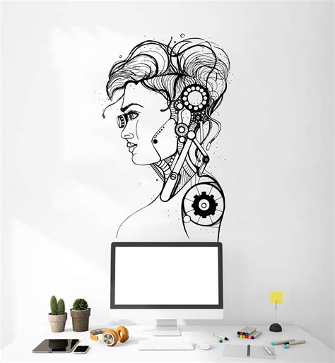 Cyborg Girl Vinyl Wall Decal Robot Wall Decals Sticker Robot Etsy Uk