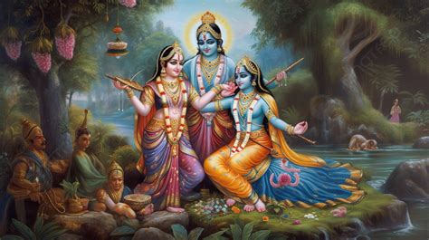 The Hindu God Lord Krishna And His Wife Shri Rani Background Rama Sita