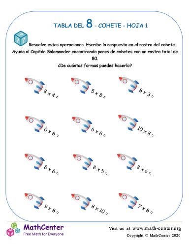 Tabla De Multiplicar Cohete Hoja Hojas De Trabajo Math Center