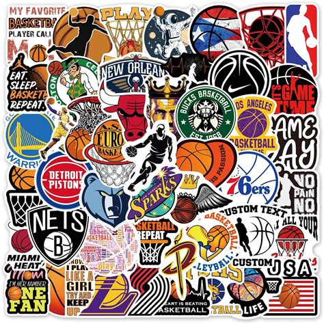 50pcs Basketball Stickers Basketball Team Logo Sports Stickers Packs For Cars Snowboards