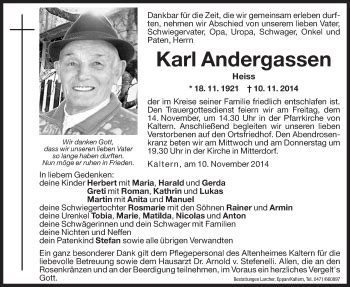 Traueranzeigen Von Karl Andergassen Trauer Bz