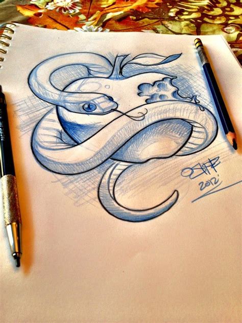 Stunning Snake and Apple Sketch