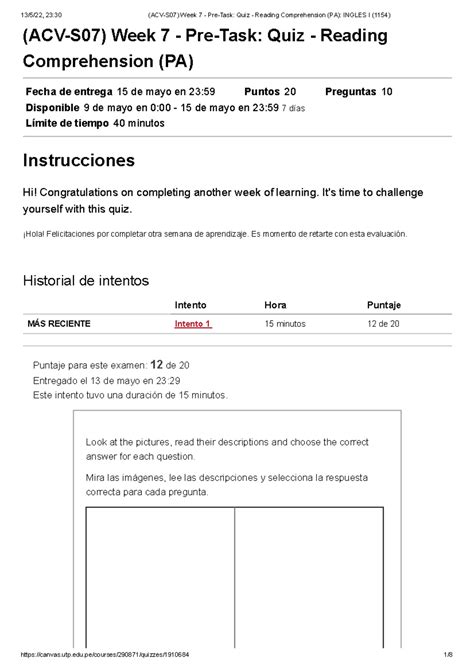 ACV S07 Week 7 Pre Task Quiz Reading Comprehension PA Ingles I