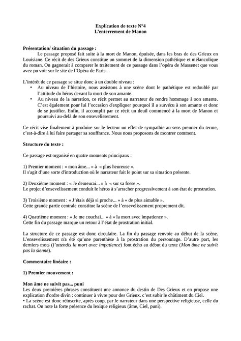 L Enterrement De Manon Explication De Texte N Lenterrement De Manon