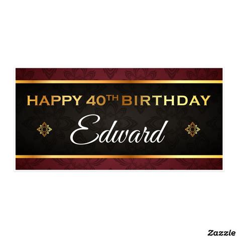 Gold Black Red Birthday Banner Party Decor Any Age Zazzle Birthday Banner Happy 40th