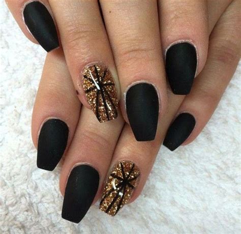 70 Matte Black Coffin Nail Ideas Trend In Cool 2019 Gold Nail