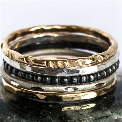 Mixed Metal Stacking Rings Set Gold Sterling Silver Stack Etsy