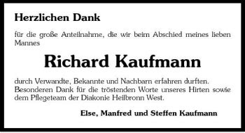 Traueranzeigen Von Richard Kaufmann Trauerundgedenken De