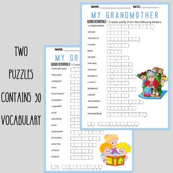 Grandmother S Day Word Scramble Puzzle Worksheets Activity Tpt