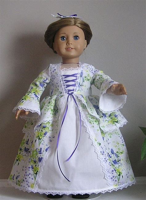 Purple Floral Linen Colonial Dress With Pinner Cap For Ag Felicity Or Elizabeth Or 18 Inch Doll