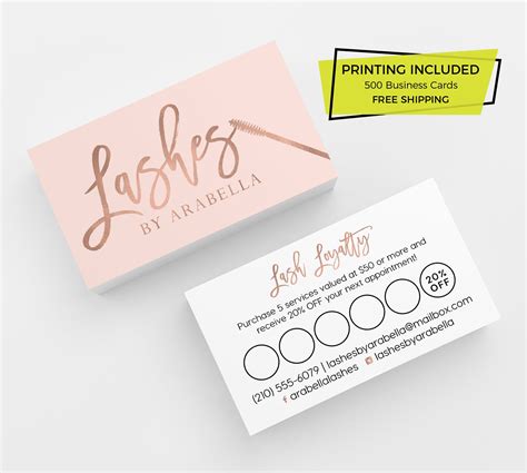 Rose Gold Pink Lash Loyalty Card Design 500 Printed Business Etsy