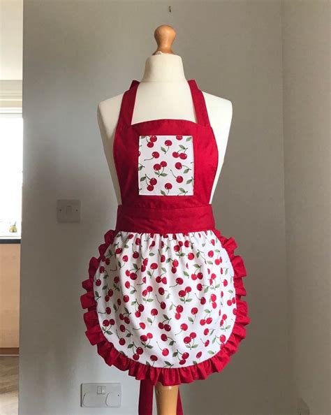 Retro Cherry Apron With Frilly Trim Cherries Apron Red Etsy