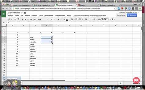 Auto Llenado En Hojas De C Lculo Google Youtube
