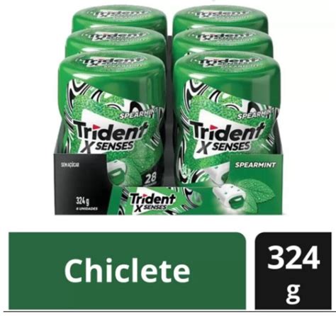 Chiclete Trident Xsenses Spearmint Sem Açúcar Garrafa Caixa Com 6