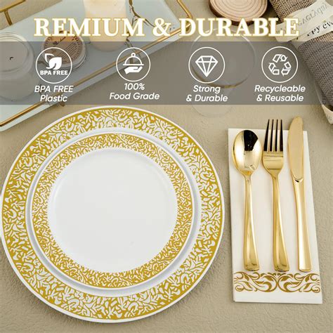 Piece Gold Dinnerware Set Guest Gold Lace Plastic Plates