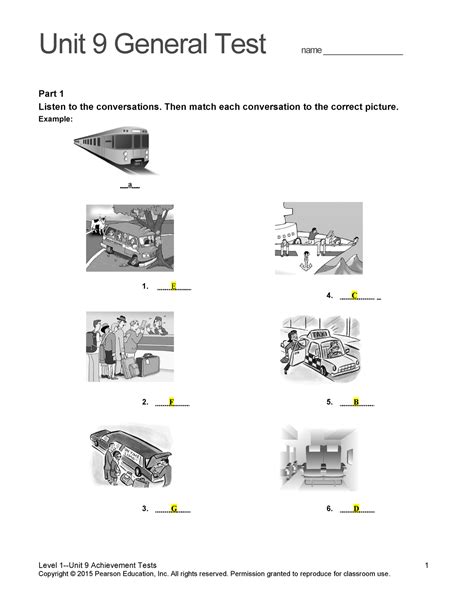 634687475 Top Notch 1 Unit 9 Assessment Unit 9 General Test Name