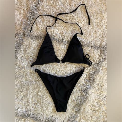 Swim Sexy Black High Cut High Waist Cheeky Bikini Set Size Medium Silver Accents Nwt Poshmark