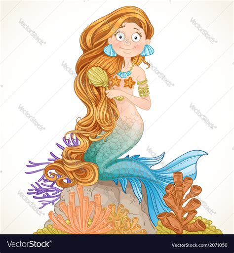 Lovely Mermaid Combing Her Long Hair Royalty Free Vector