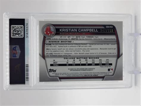 Kristian Campbell Bowman Chrome Draft St Hta Choice Auto Psa