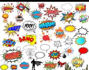 Superhero Clipart Photo Booth Party Props Set Piece Etsy