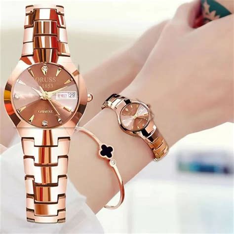 jam tangan perempuan fashion simple luxury stainless steel waterproof