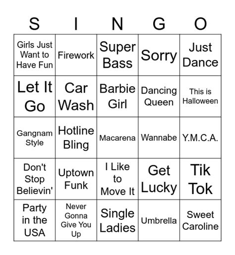 Singo Bingo Card