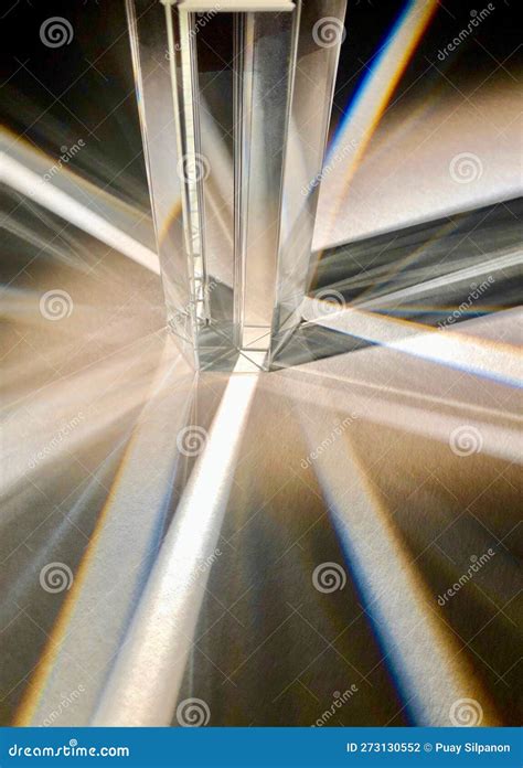 Triangular Glass Prisms Refract Beam Of Light Into Spectrums Stock