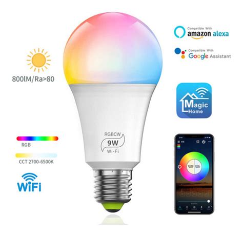 Foco Inteligente Wifi Rgbcw 9w Led E27 Para Alexa Googlehome Meses