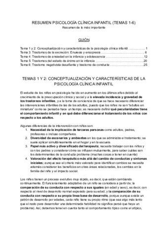 RESUMEN PSICOLOGIA CLINICA INFANTIL TEMAS 1 6 Pdf