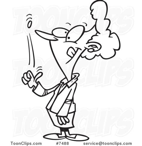 Cartoon Black And White Line Drawing Of A Happy Business Woman Flipping A Coin 7488 By Ron Leishman