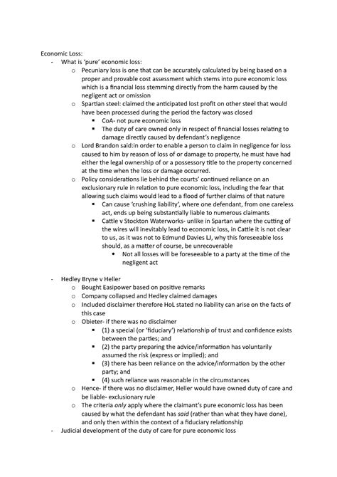 Economic Loss Notes Economic Loss What Is ‘pure Economic Loss O