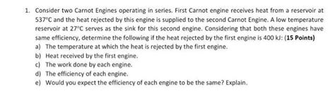 Solved 1 Consider Two Carnot Engines Operating In Series Chegg