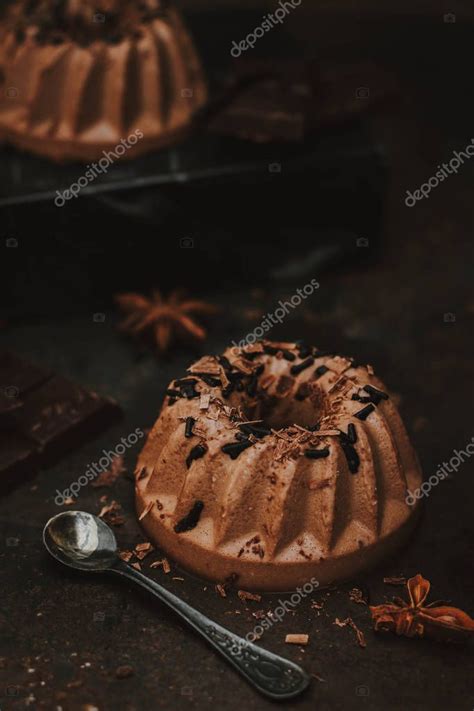 Postre Italiano Panna Cotta Sobre Chocolate Negro Con Una Barra De