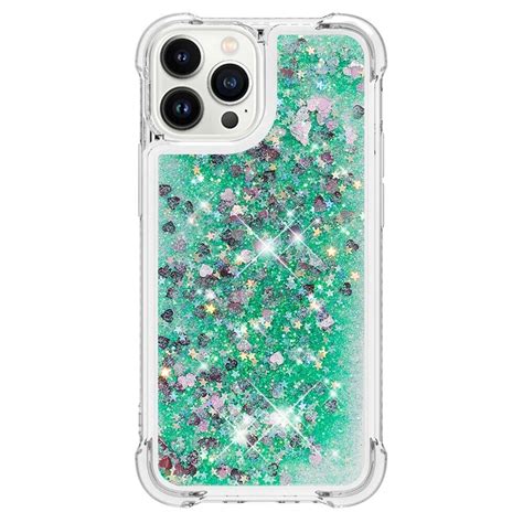 SKALO iPhone 15 Pro Kvicksand Glitter Hjärtan TPU skal Grön