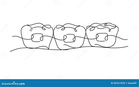 Teeth Braces Illustration Flat Line White Color Stock Vector